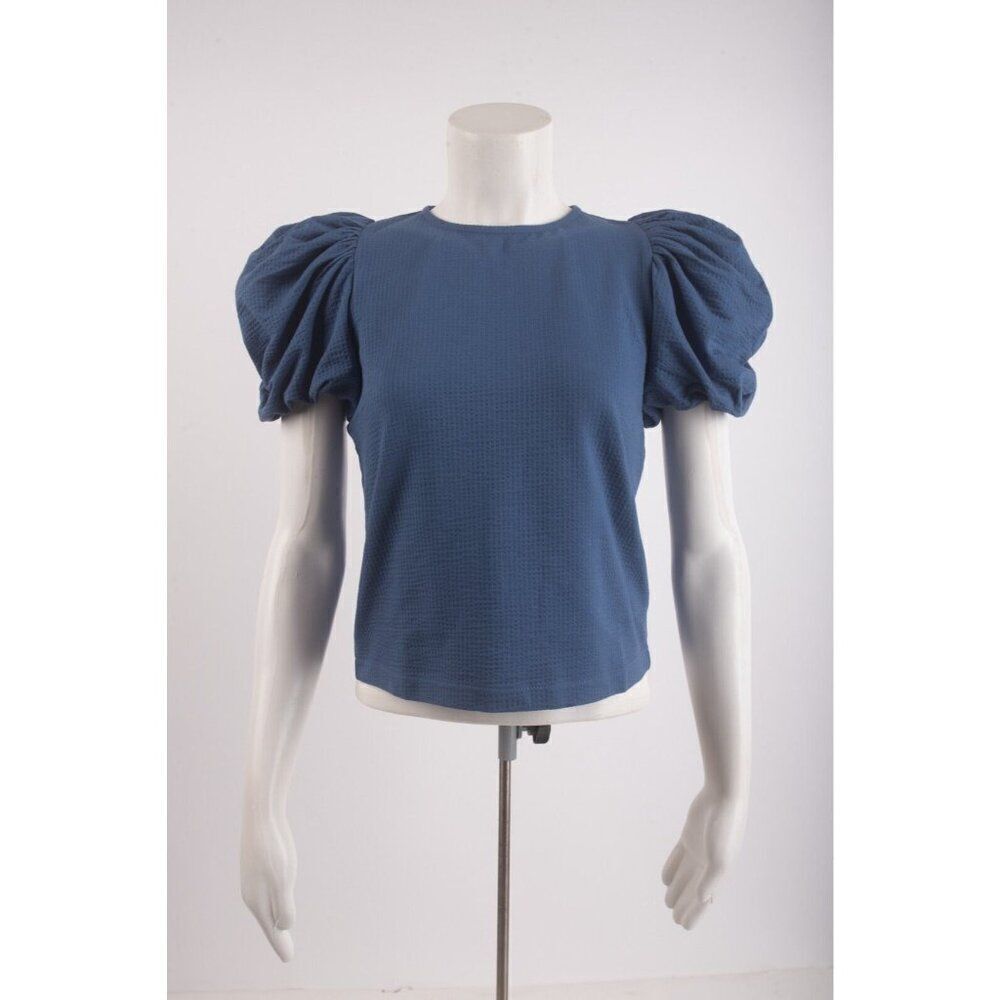 Boden Womens Jersey Shirt Top UK 10 US 6 Blue Puff Sleeve t1138 NWT